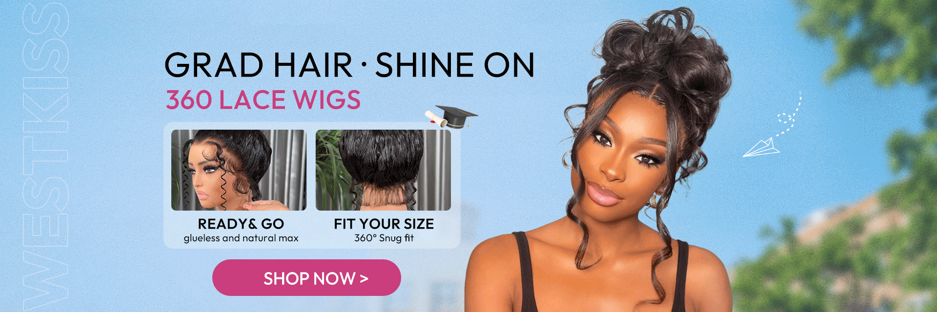 West kiss hair store offers 100% glueless curly lace wigs with pre-bleached knots