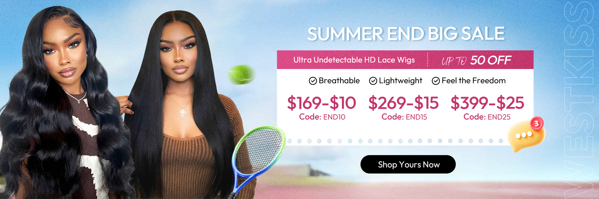 West kiss hair store offers 100% human hair lace wigs on sale