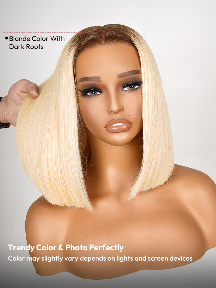 Blonde Ombre Bob Wig With Brown Roots