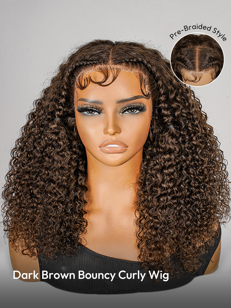 Pre Styled Dark Brown Bouncy Curly Wig