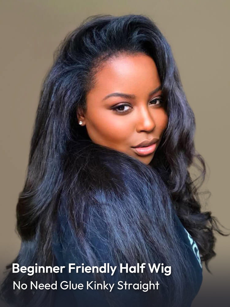 No Need Glue Kinky Straight Half Wig No Need Glue Kinky Straight Half Wig