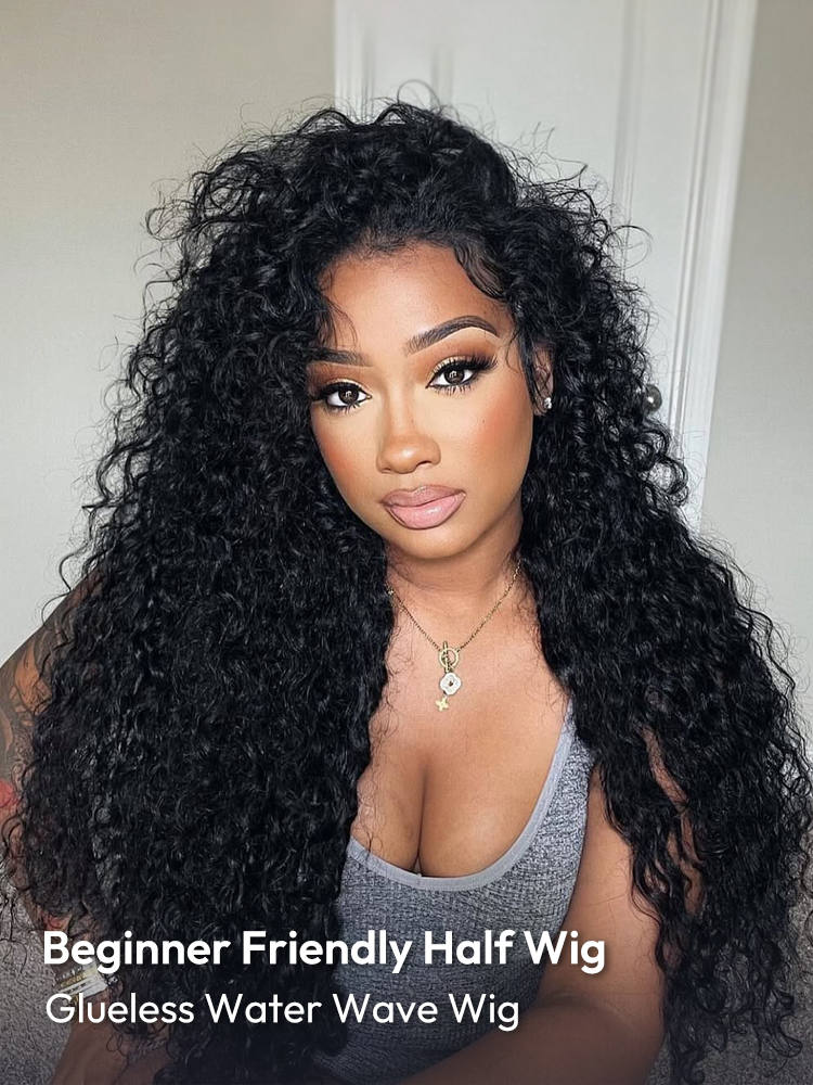 Gluless Water Wave Half Wig For Beginner Friendly
