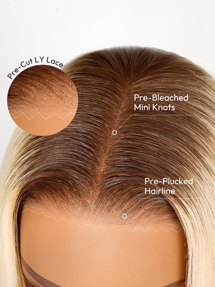 Blonde Ombre Bob Wig With Brown Roots