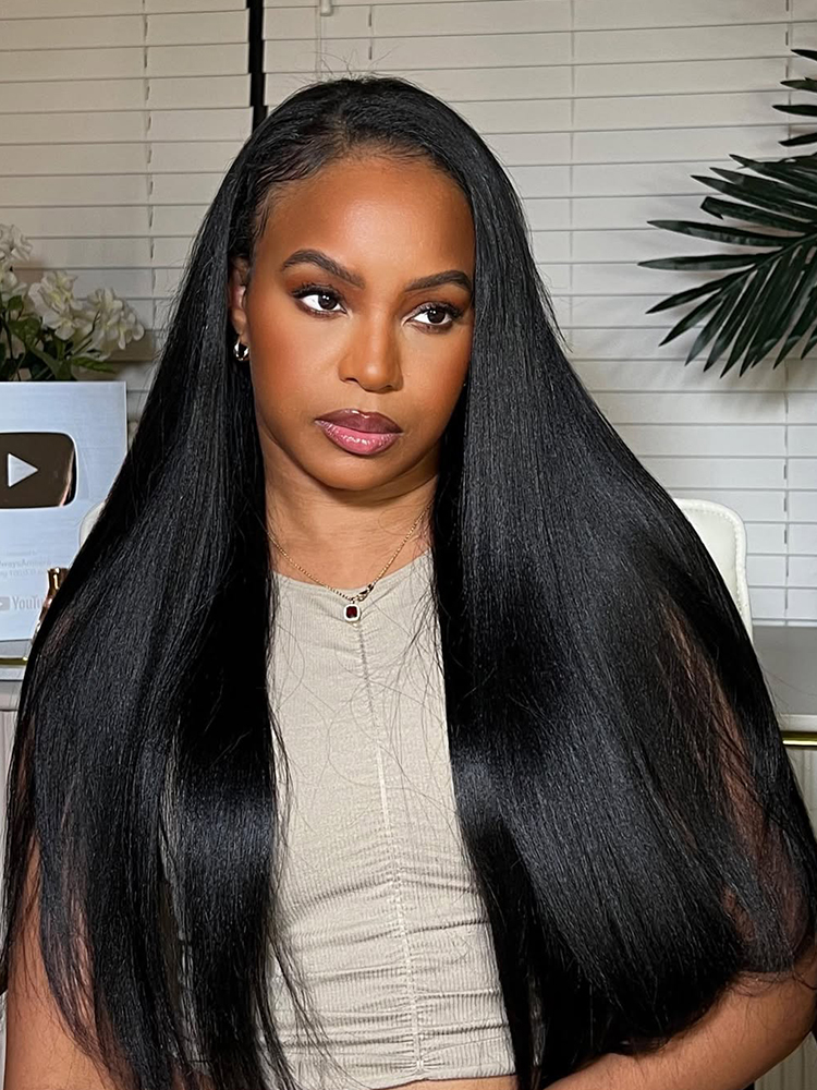 Kinky Straight Half Wig With Flexible Drawstring Kinky Straight Half Wig With Flexible Drawstring