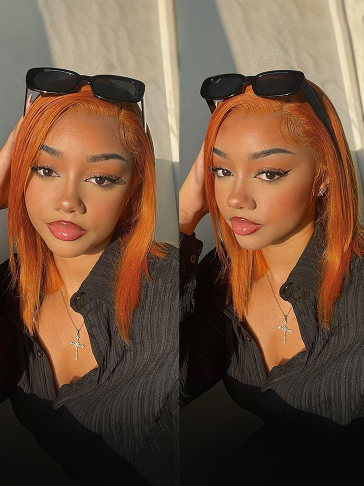 Copper Colored Bob Wigs With Shoulder Length