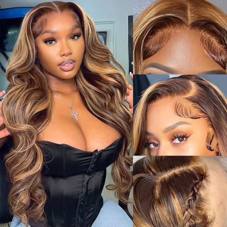 Highlight Wigs Brown And Honey Blonde Highlights Wig Ombre Human Hair Wigs