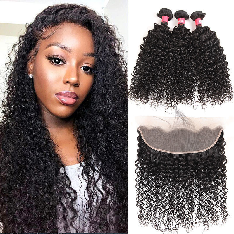 Virgin Curly Hair 3 Bundles With 13x4 Lace Frontal -West Kiss Hair