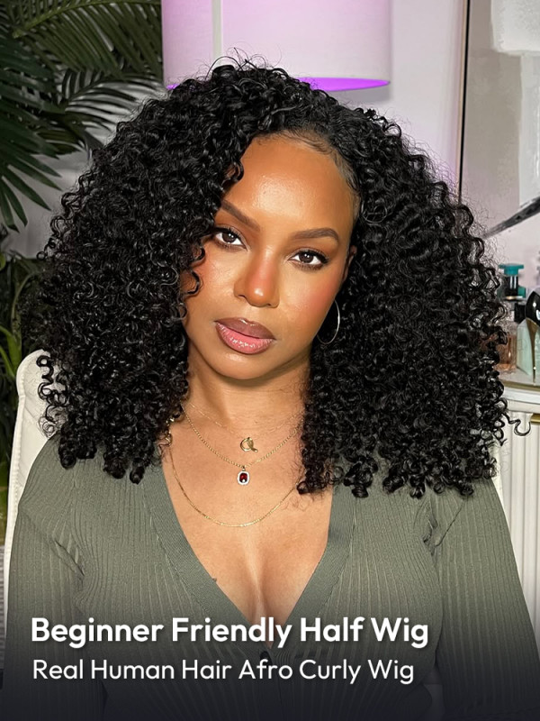 Glueless Afro Curly Half Wig