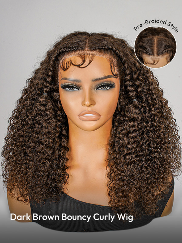 Pre Styled Dark Brown Bouncy Curly Wig