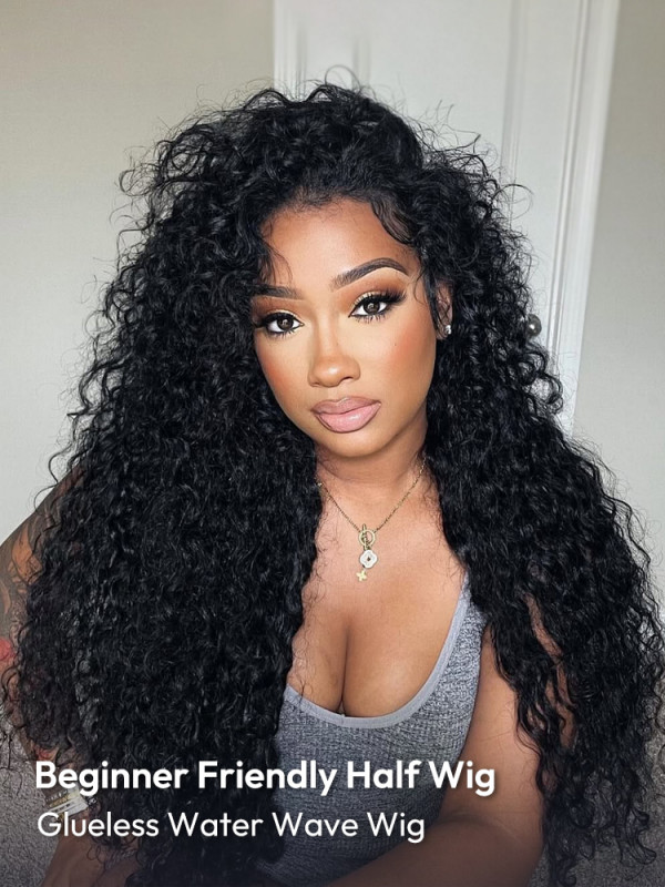 Gluless Water Wave Half Wig For Beginner Friendly