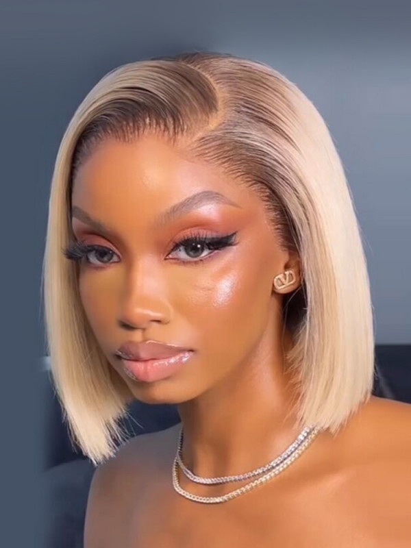 Blonde Bob Wig With Brown Roots