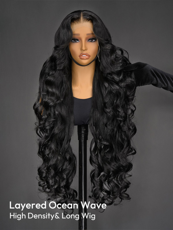 Natural Black Ocean Wave Long Wig