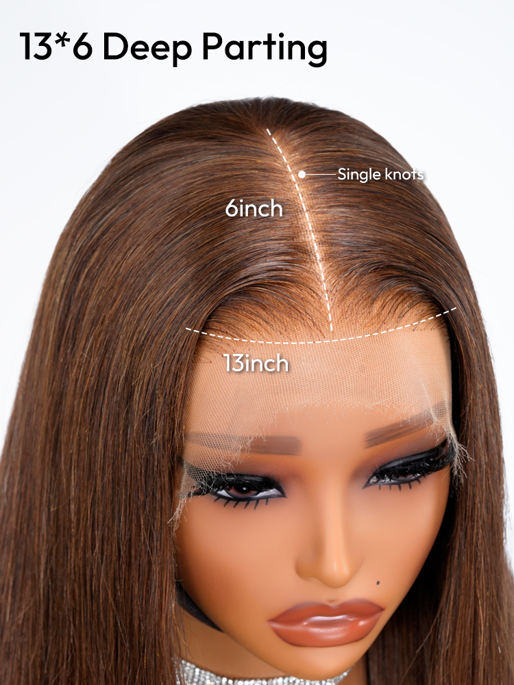 13*6 Deep Parting Dark Brown Long Wig