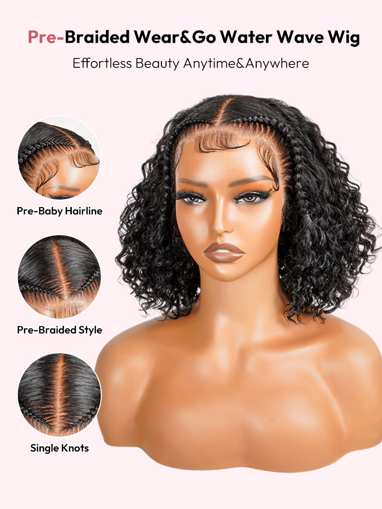 Pre Braided Wear Go Wig With Water Wave Pre Braided Wear Go Wig With Water Wave