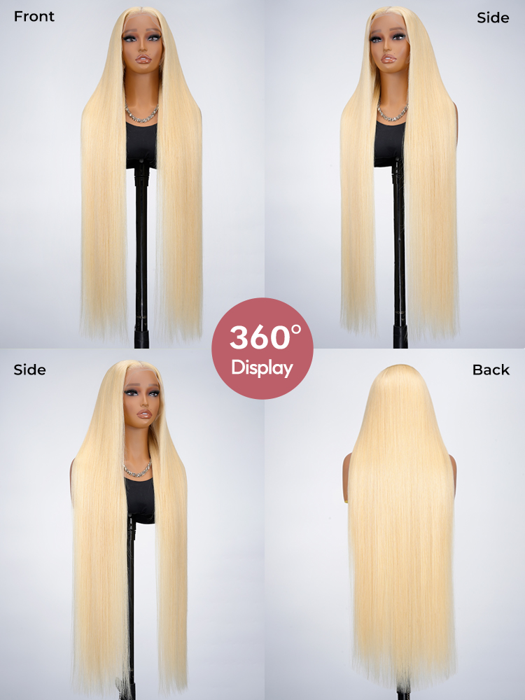 360° Display Blonde Straight Long Wig