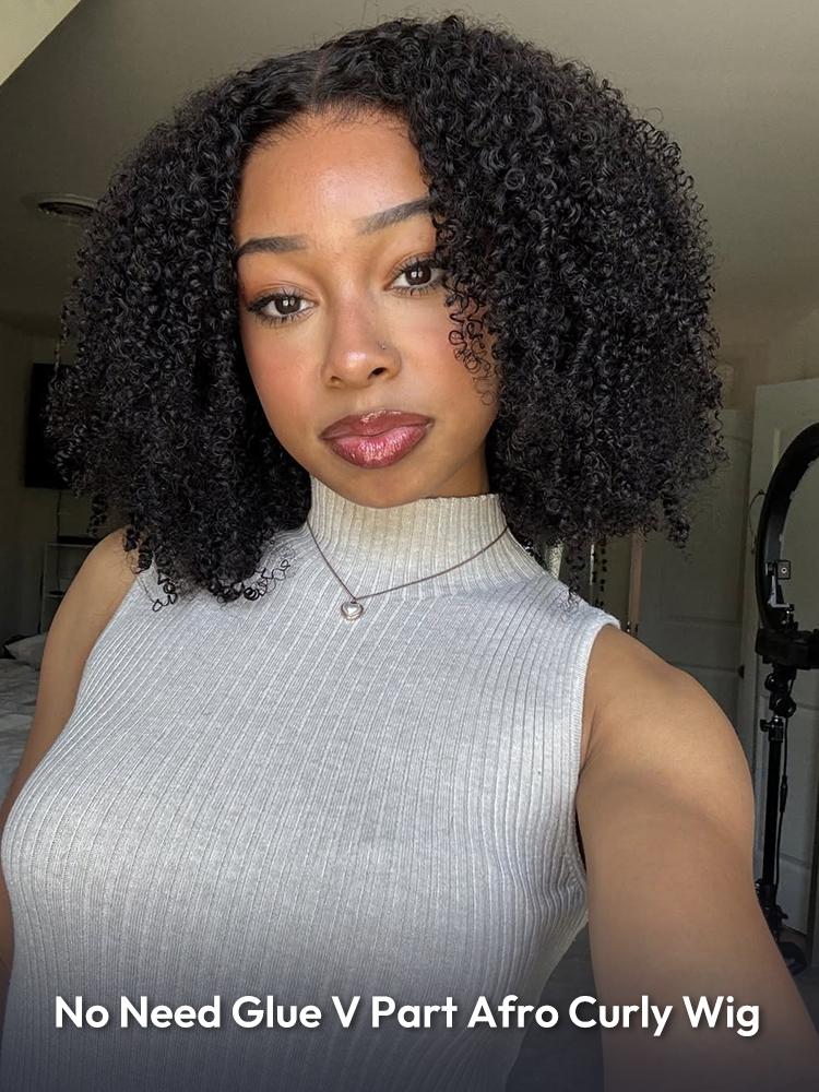 No Need Glue V Part Afro Curly Wig No Need Glue V Part Afro Curly Wig