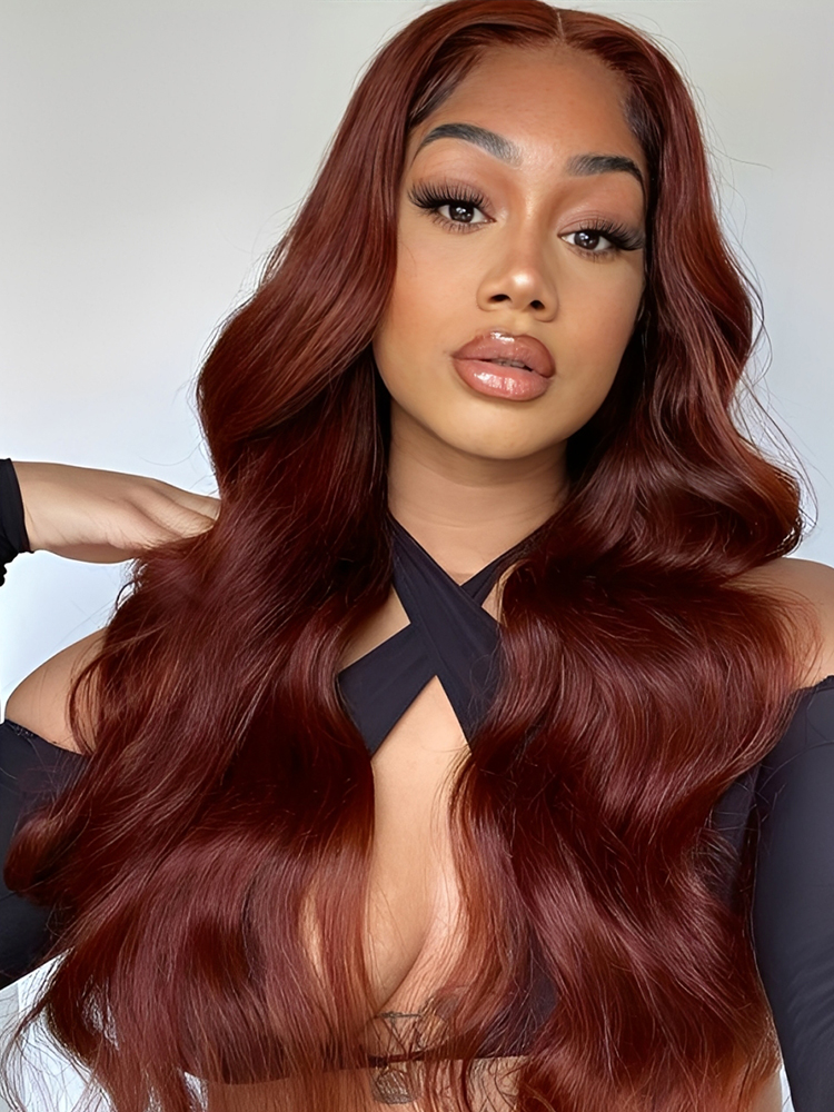 Reddish Brown Human Hair Wigs With Body Wave