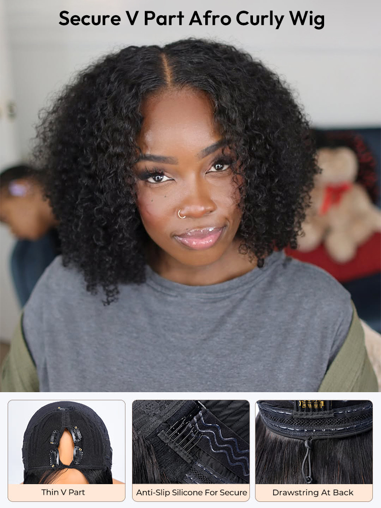 Secure V Part Afro Curly Wig Secure V Part Afro Curly Wig